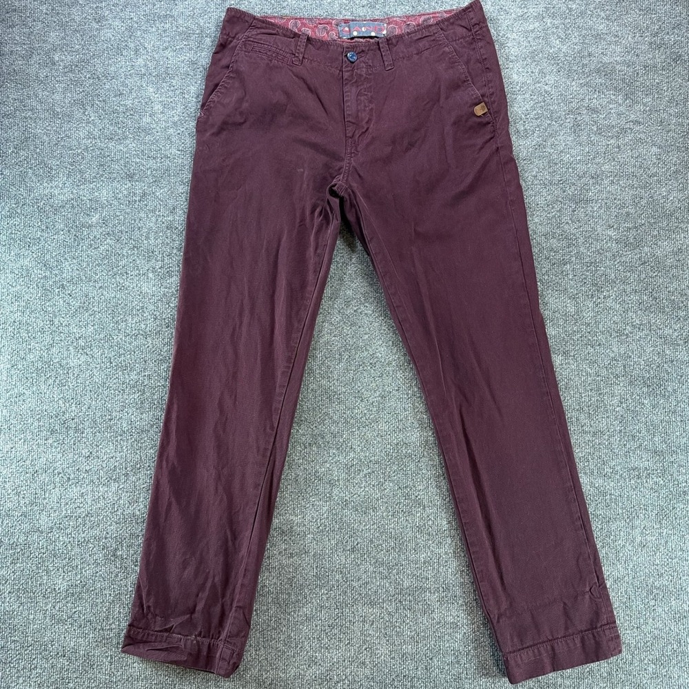 Sand Copenhagen Mens Chino Pants Burgundy Cotton Straight Leg Trousers 34x32